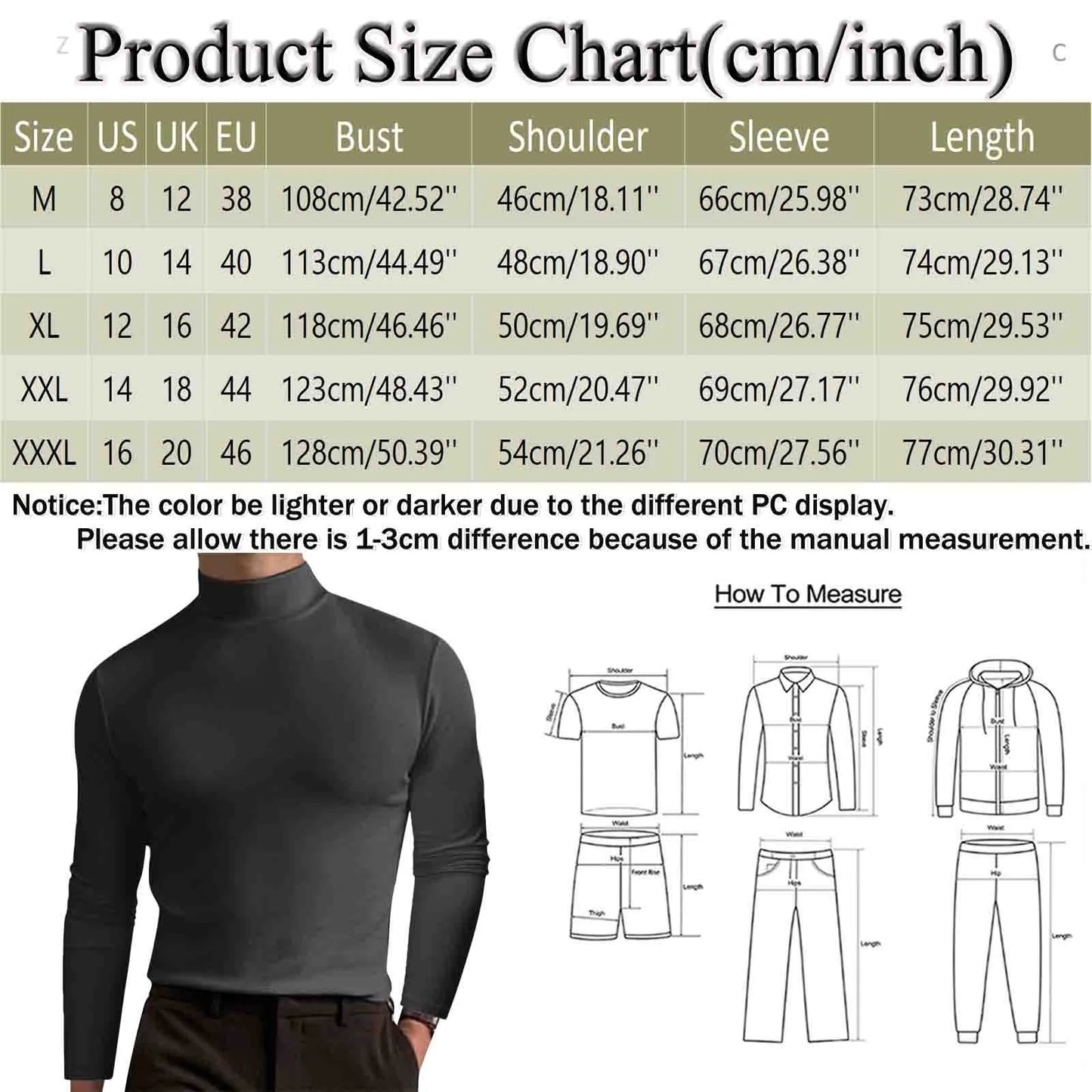 Mens High Neck Slim Fit Long Sleeve T-shirt